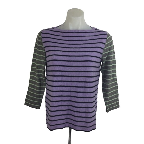 J. Crew womens Sweater Italian Cashmere Striped 3/4 Sleeve Pullover Knit Sz S - Picture 1 of 9